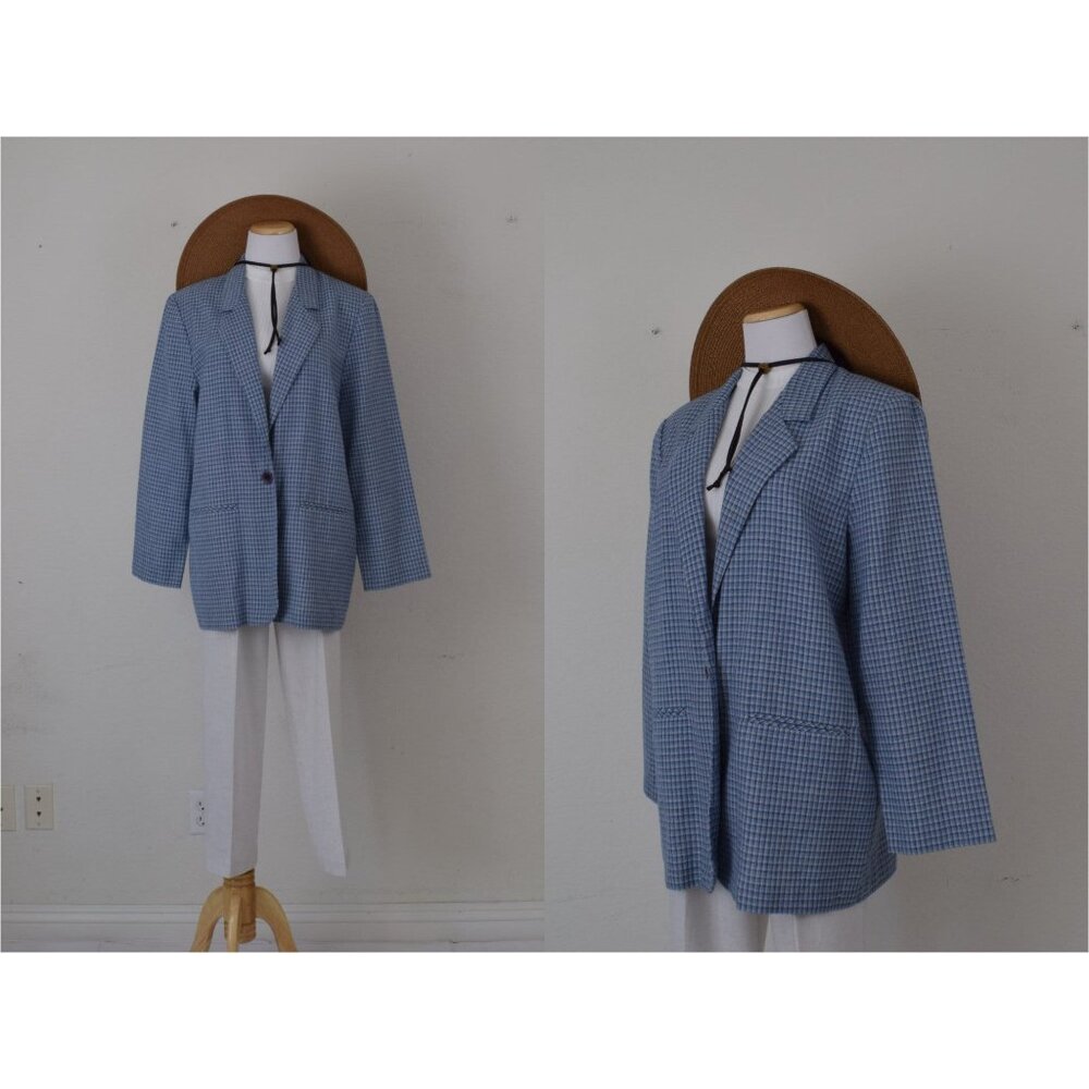 Vintage 80s Micro Plaid Lightweight Blazer by Joanna size Large